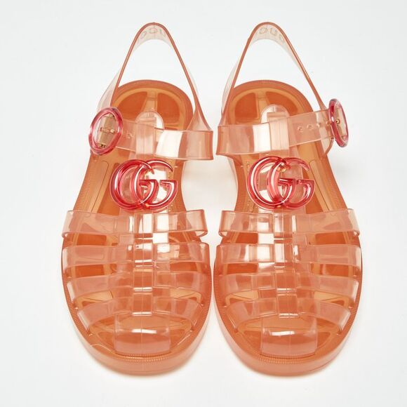Gucci Orange Glossy Jelly Gg Marmont Flat Sandals Size 35 - Picture 3 of 7